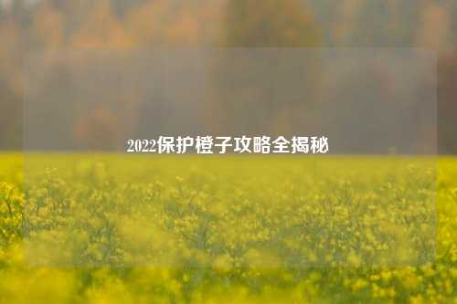 2022保护橙子攻略全揭秘