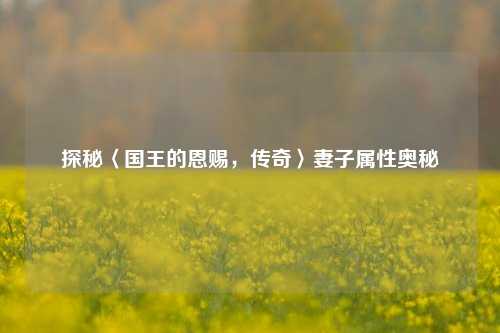探秘〈国王的恩赐,传奇〉妻子属性奥秘