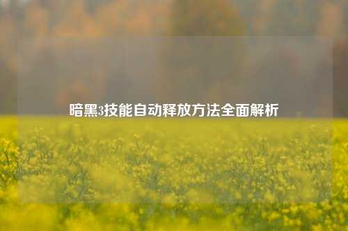 暗黑3技能自动释放方法全面解析