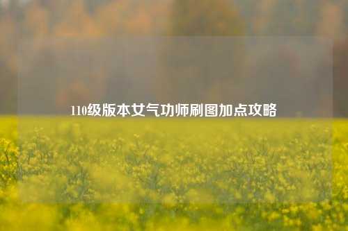 110级版本女气功师刷图加点攻略